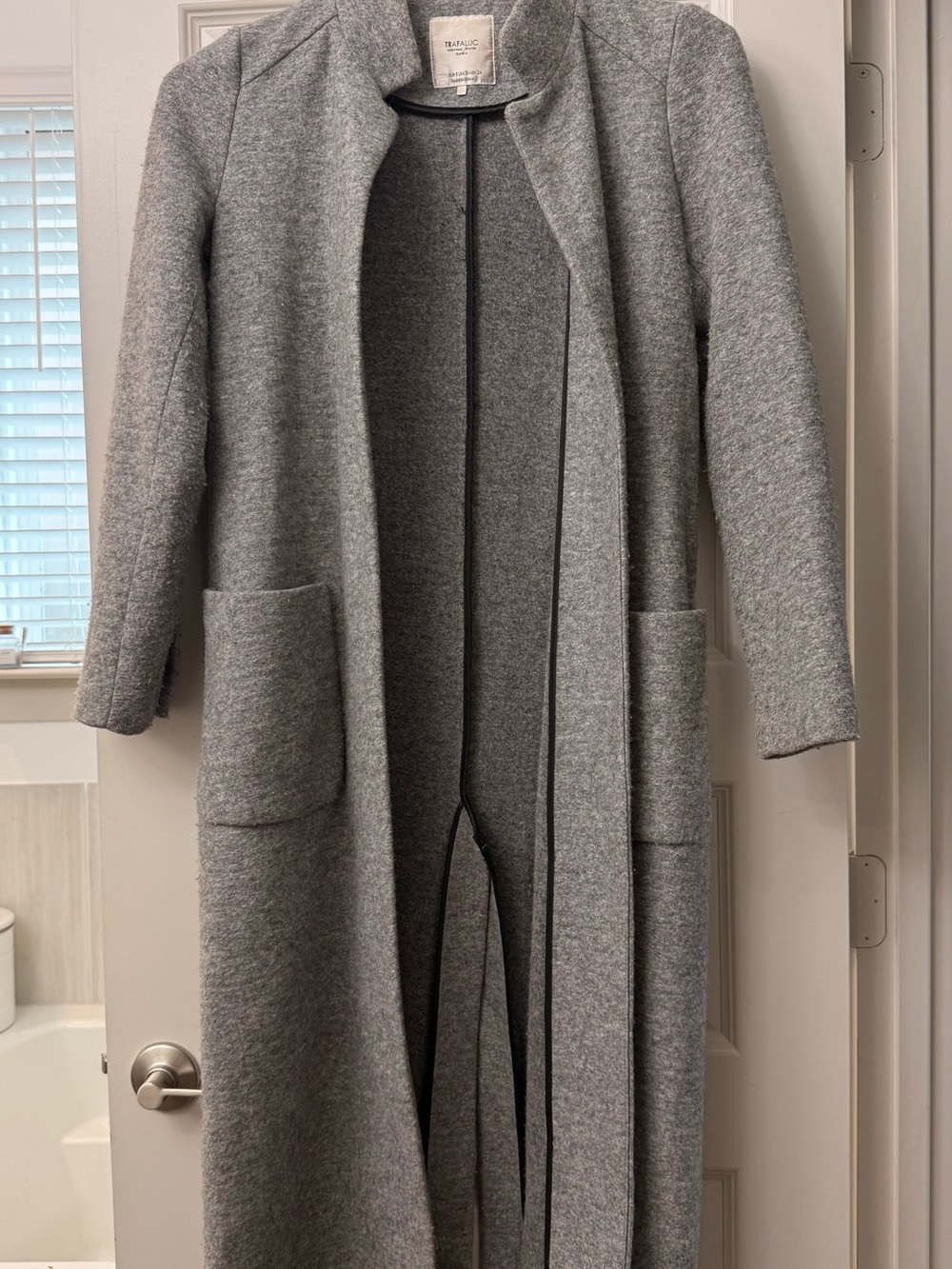 Zara Long Open-Front Gray Knit Cardigan Coat